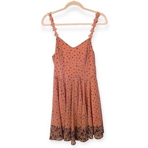 Laced Back Black Floral Peach Dress w/ Embellished Straps